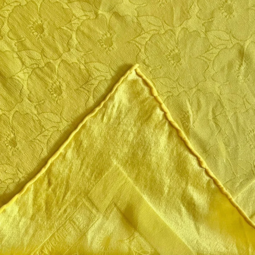 Vintage Louis Francoise Yellow Floral Jacquard Silk Square Scarf